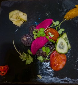 Blood sausage, red sausage, homemade pickles