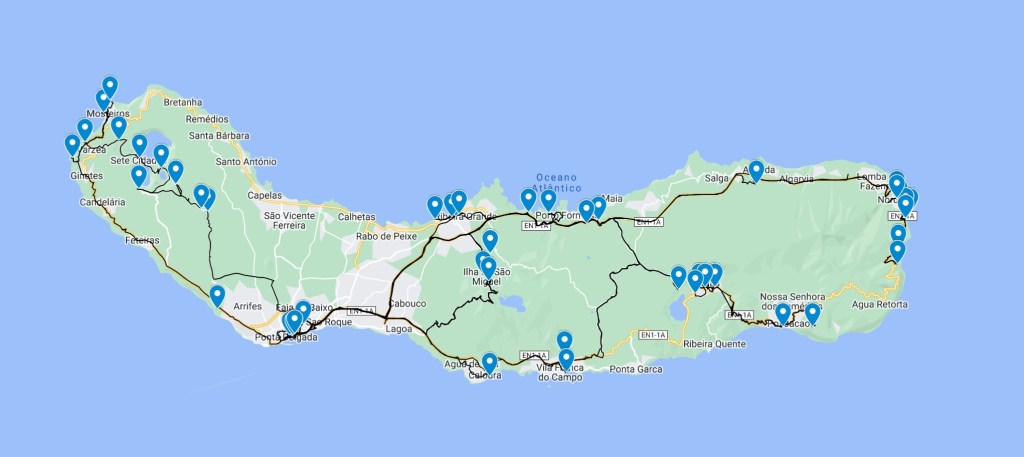 Our timeline for the week showing our driving routes and the places we stopped.